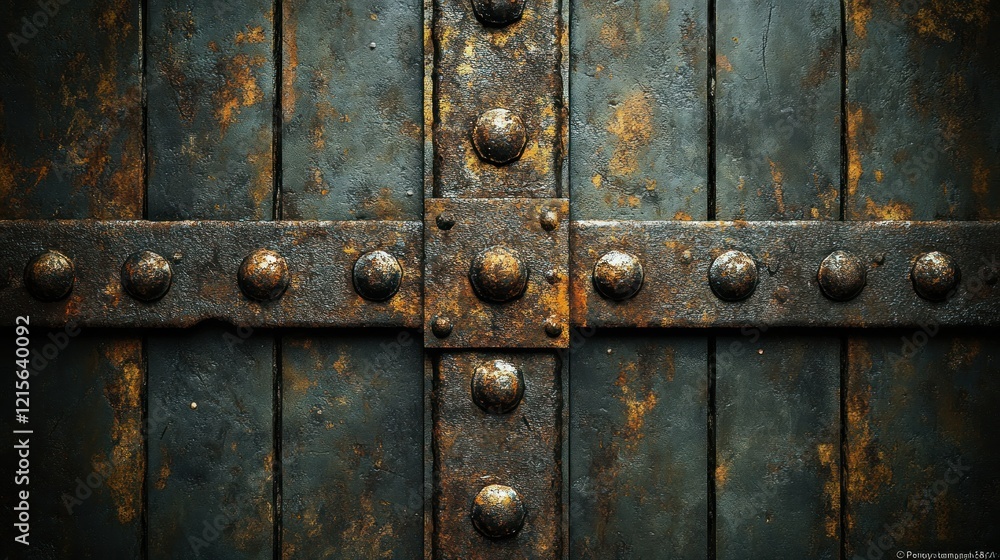 Rusty metal gate texture; dark background, design element Rusty metal gate texture; dark background, design element