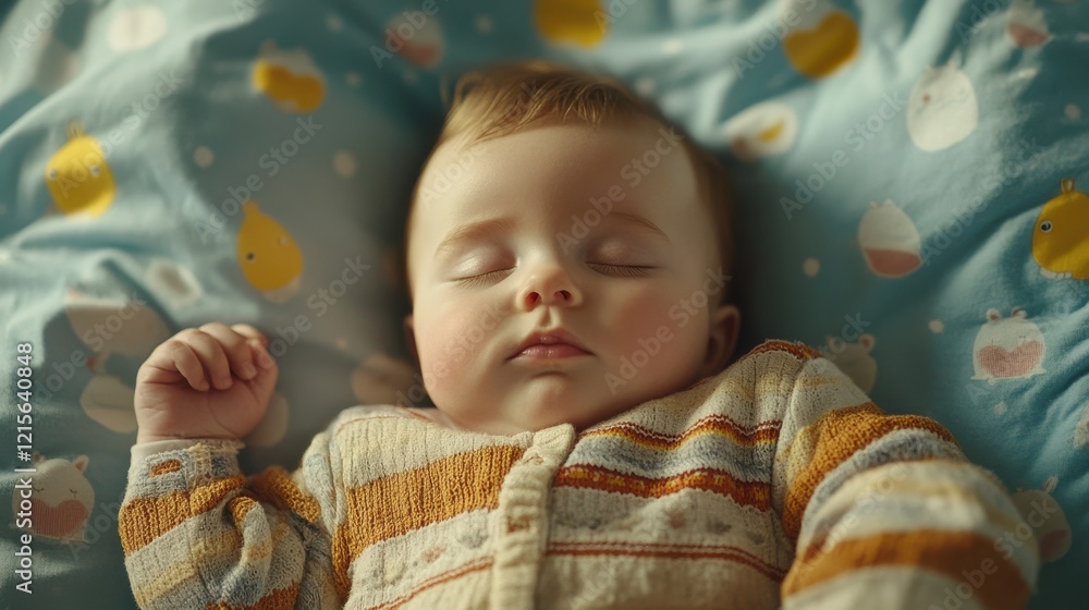 Obraz premium portrait of a baby who fell asleep during the day on a bed next to his mother