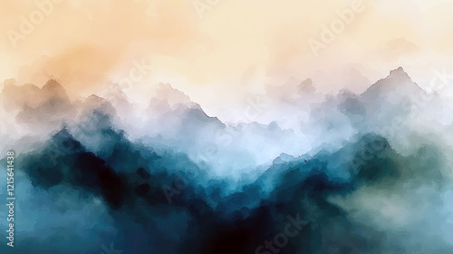 Misty Mountain Majesty: An Enchanting Watercolor Landscape