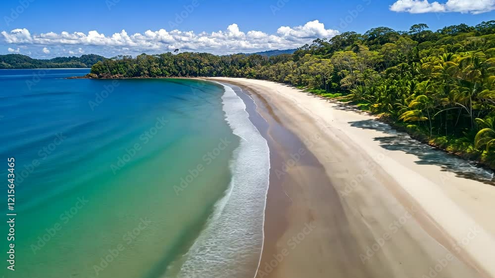 Scenic coastal view of an untouched beach with turquoise waters and lush greenery in the background Scenic coastal view of an untouched beach with turquoise waters and lush greenery in the background