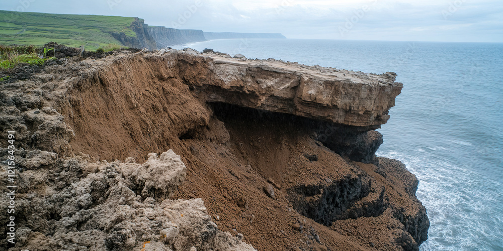 Obraz premium Coastal Cliff Erosion and Landslide