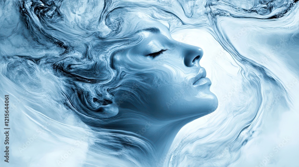 Dreamy portrait of a woman in blue