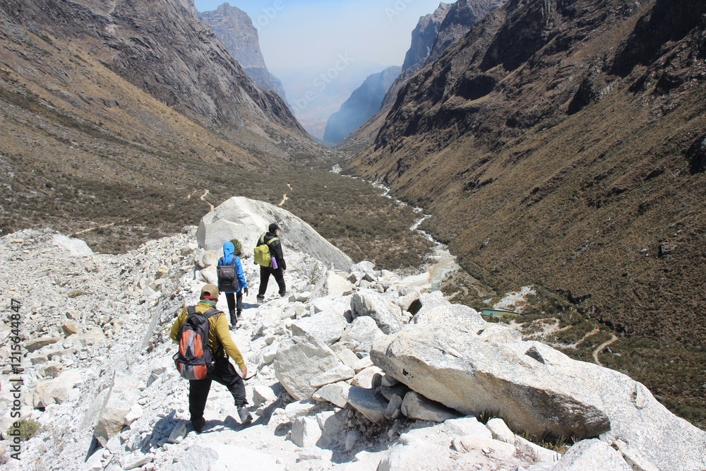 Fototapeta premium Image from the trekking experience to Paron Lake at Huascaran National Park, Cordillera Blanca Range in Ancash, Peru.