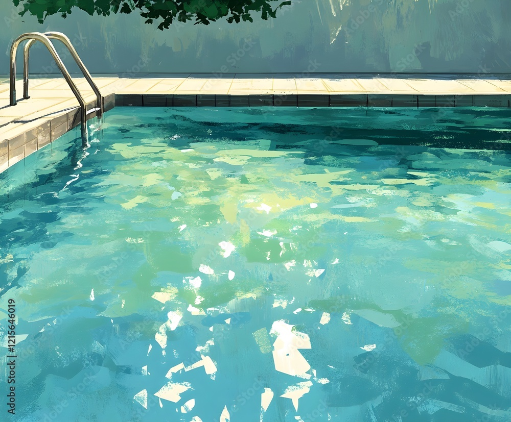 Obraz premium Rippling turquoise water in a swimming pool with reflections of sunlight.