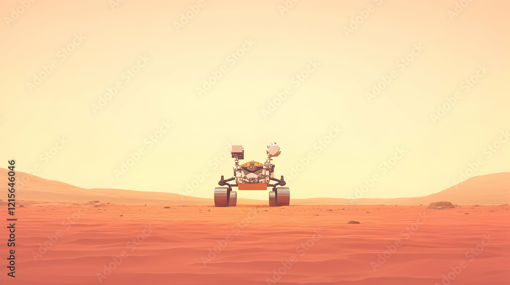 Fototapeta premium Mars rover on red planet, sunset.