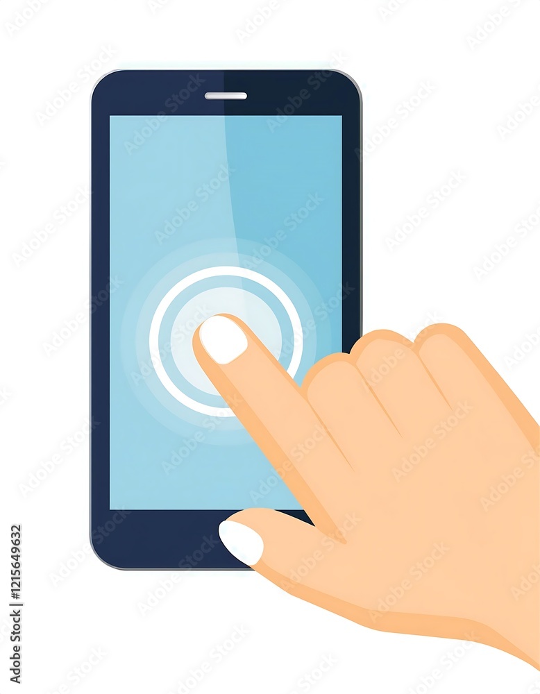 Hand touch phone. Click on the smartphone, icon, white background Hand touch phone. Click on the smartphone, icon, white background