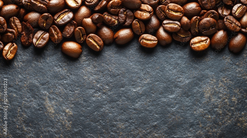 Roasted coffee beans on dark stone background Roasted coffee beans on dark stone background