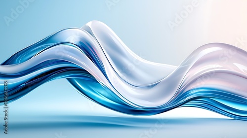 Abstract blue and white liquid wave flowing smoothly on light blue background.