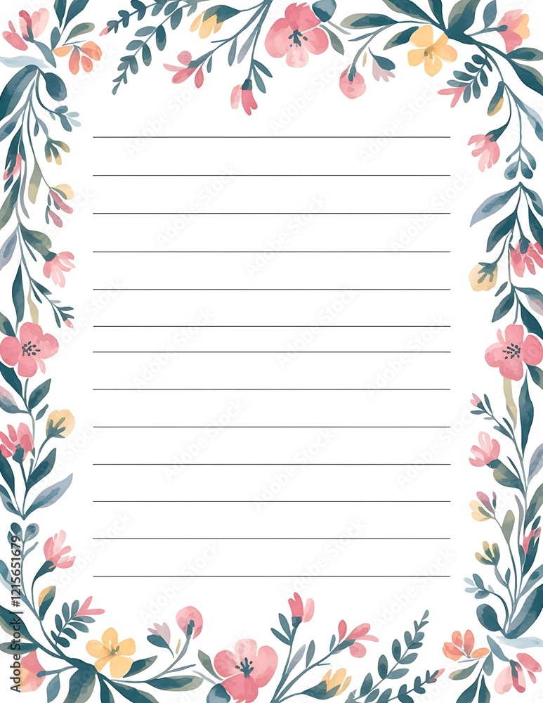 Obraz premium watercolor floral lined note pad 