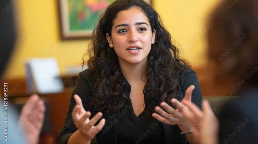 custom made wallpaper toronto digitalYoung Woman Engaging in Conversation,  Sharing Ideas and Perspectives in a Discussion