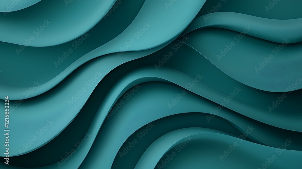 Obraz premium A flowing wave-like texture in shades of teal, creating a soothing and modern visual effect.