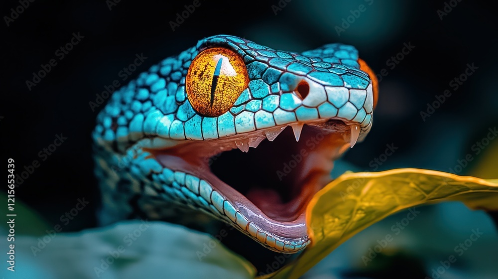 Fototapeta premium Venomous Snake Striking, Jungle, Night, Wildlife