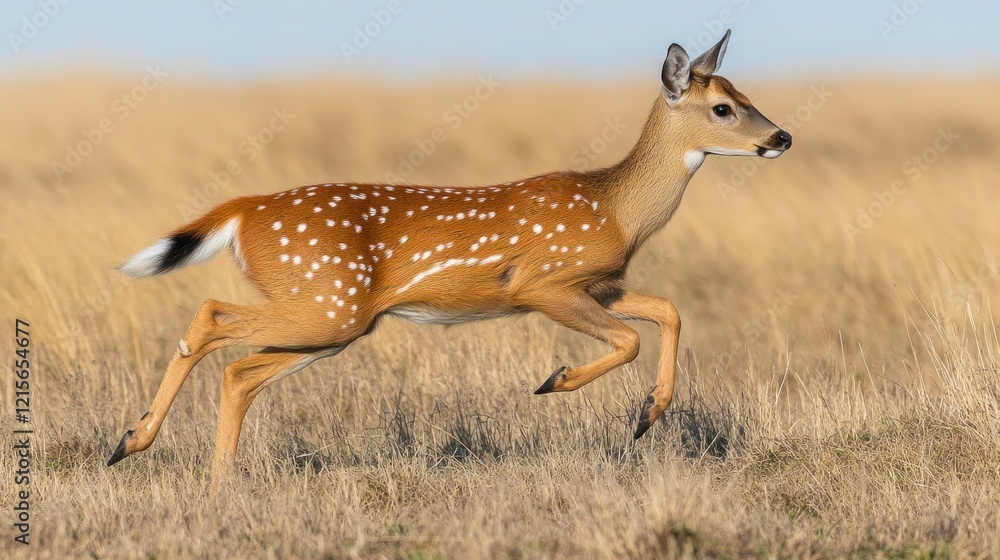 Whitetail fawn running, prairie, autumn, wildlife, nature, poster Whitetail fawn running, prairie, autumn, wildlife, nature, poster