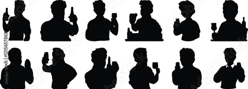 Barmen silhouettes set, waiter pack of vector silhouette design, isolated background