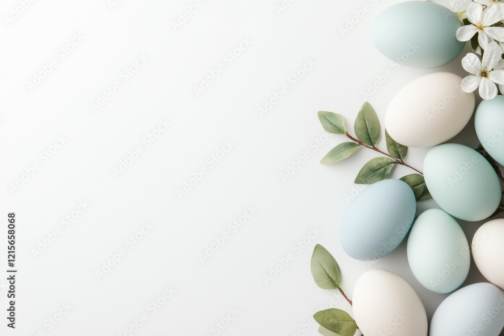 White background with a bunch of eggs and a leaf