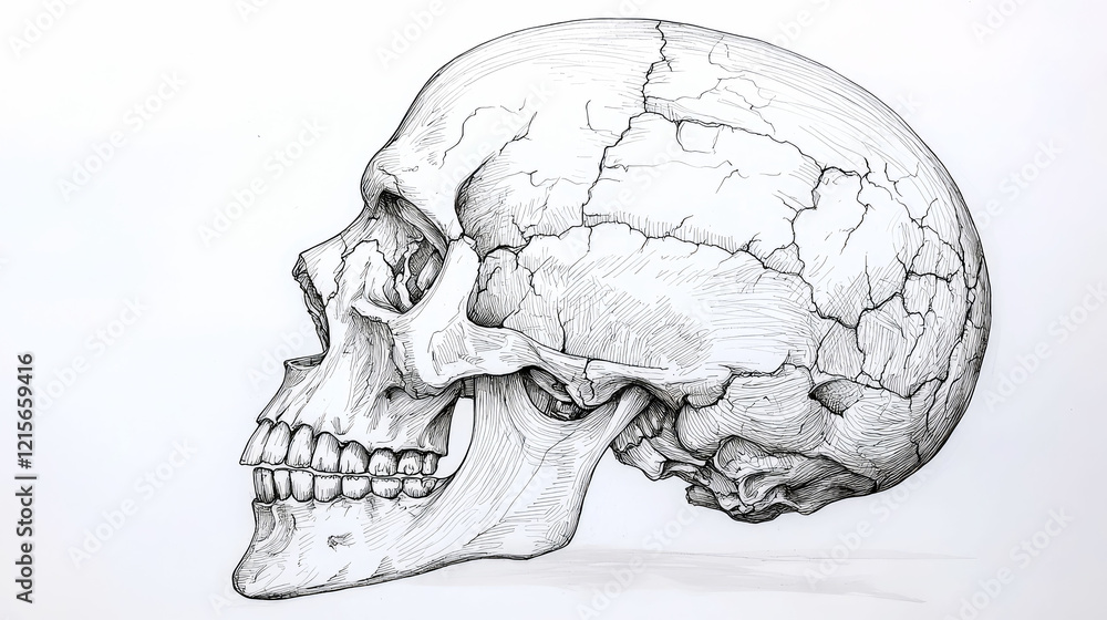 Detailed Pen and Ink Skull Drawing: A Realistic Anatomical Illustration Detailed Pen and Ink Skull Drawing: A Realistic Anatomical Illustration