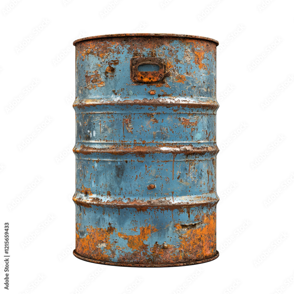 Rusty Blue Barrel with Weathered Texture Isolated on transparent background Rusty Blue Barrel with Weathered Texture Isolated on transparent background