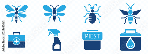 Pest control icon set. Containing insect, extermination, bug, pesticide, insecticide, service, spray, rat and termite.