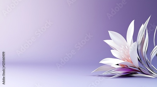 Elegant white stylized flowers on purple background.