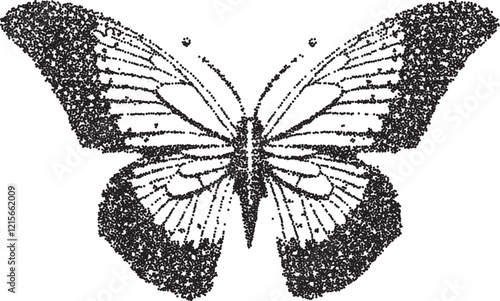 Butterfly vintage y2k stipple art, insect halftone stipple brutalist retro vector png with transparent background, dark 2000s aesthetic photocopy effect tattoo