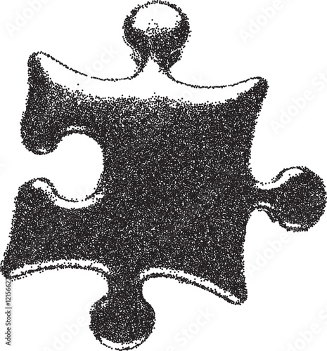 Puzzle vintage y2k stipple art, jigsaw halftone stipple brutalist retro vector png with transparent background, pieces 2000s aesthetic photocopy effect tattoo