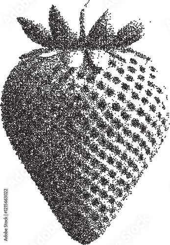 Strawberry vintage y2k stipple art, fruit halftone stipple brutalist retro vector png with transparent background, berry 2000s aesthetic photocopy effect tattoo
