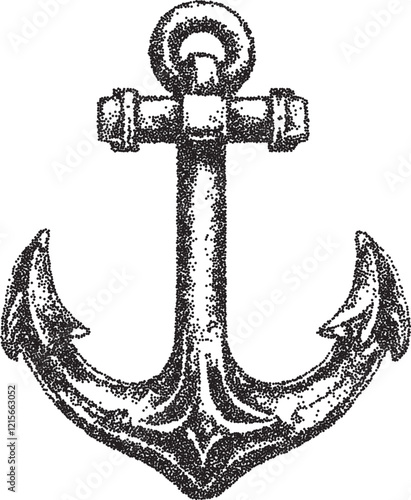 Anchor vintage y2k stipple art, nautical halftone stipple brutalist retro vector png with transparent background, maritime 2000s aesthetic photocopy effect tattoo