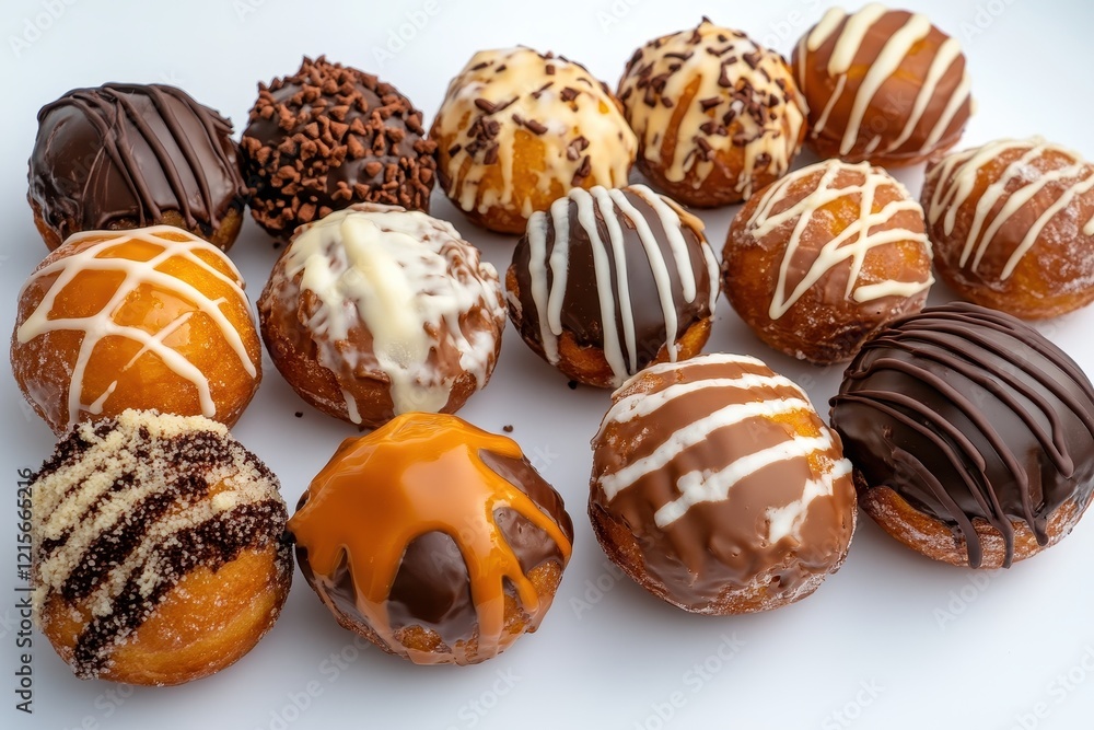 A Collection of Decadent Gourmet Donuts with Various Toppings Including Chocolate, Sprinkles, and Creamy Drizzles Perfect for Any Sweet Tooth and Dessert Lover A Collection of Decadent Gourmet Donuts with Various Toppings Including Chocolate, Sprinkles, and Creamy Drizzles Perfect for Any Sweet Tooth and Dessert Lover