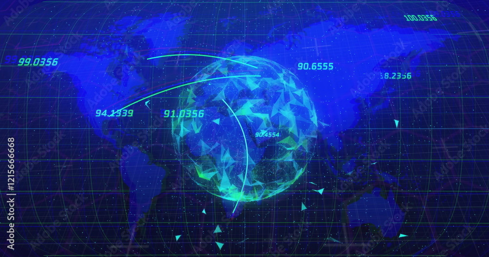 Image of data processing over globe Image of data processing over globe