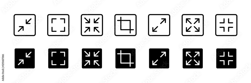 Expand size icons set. Enlarge screen symbols. Trim view vector icons. Full screen symbol. Vector icon Expand size icons set. Enlarge screen symbols. Trim view vector icons. Full screen symbol. Vector icon