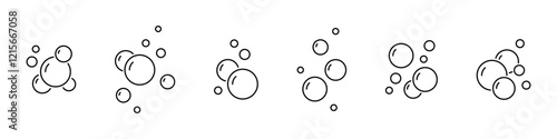Bubble icons set. Soap foam symbols. Oxygen bubble, fizzy drink icon. Bubbles outline vector icons. Vector