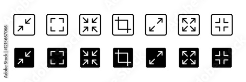 Expand size icons set. Enlarge screen symbols. Trim view vector icons. Full screen symbol. Vector icon