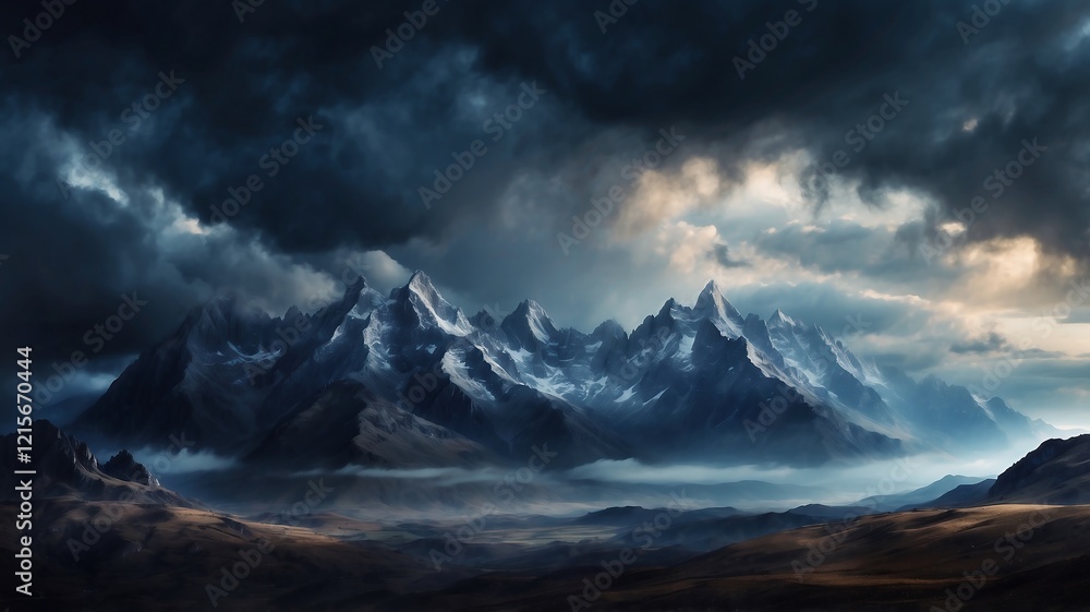Obraz premium Photograph of a Breathtaking Mountain View with Blue Skies and Stormy Clouds