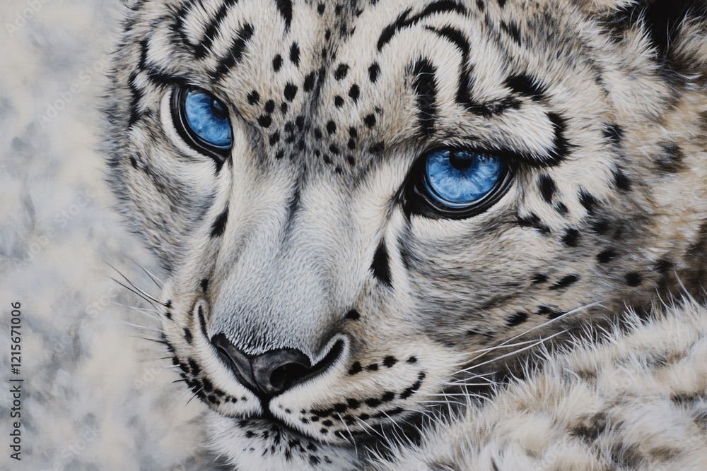 Naklejka premium Close-up portrait of a snow leopard with striking blue eyes. (2)