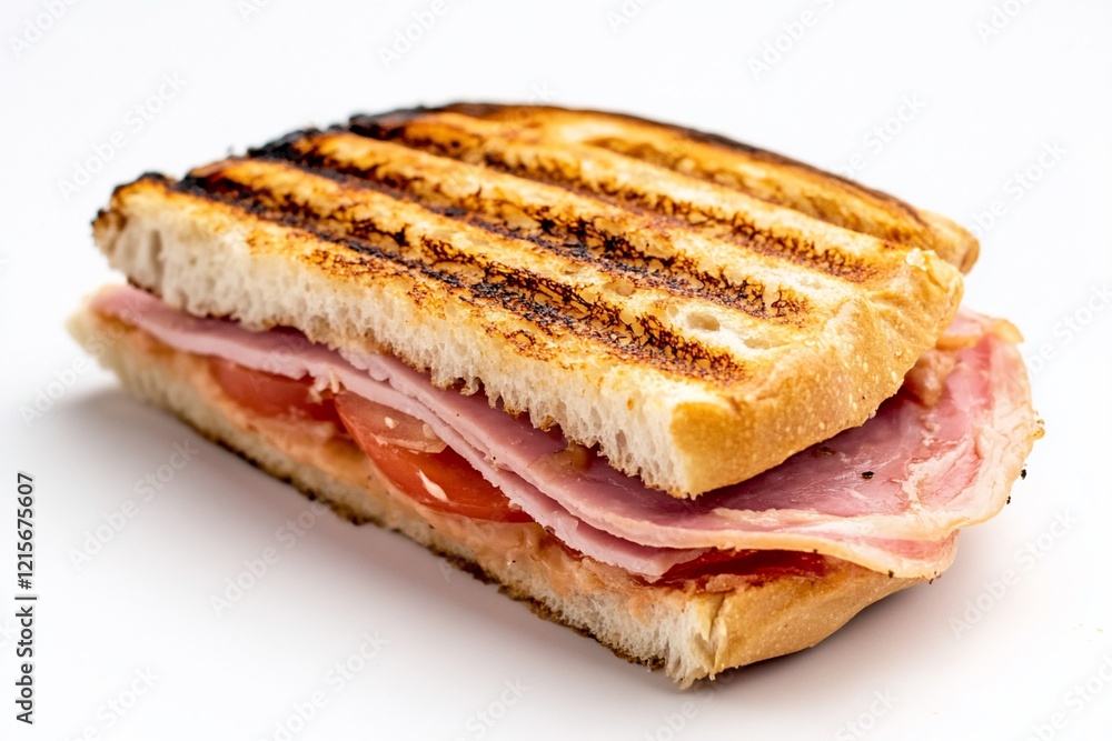 Grilled ham and tomato sandwich on toasted bread. Grilled ham and tomato sandwich on toasted bread.