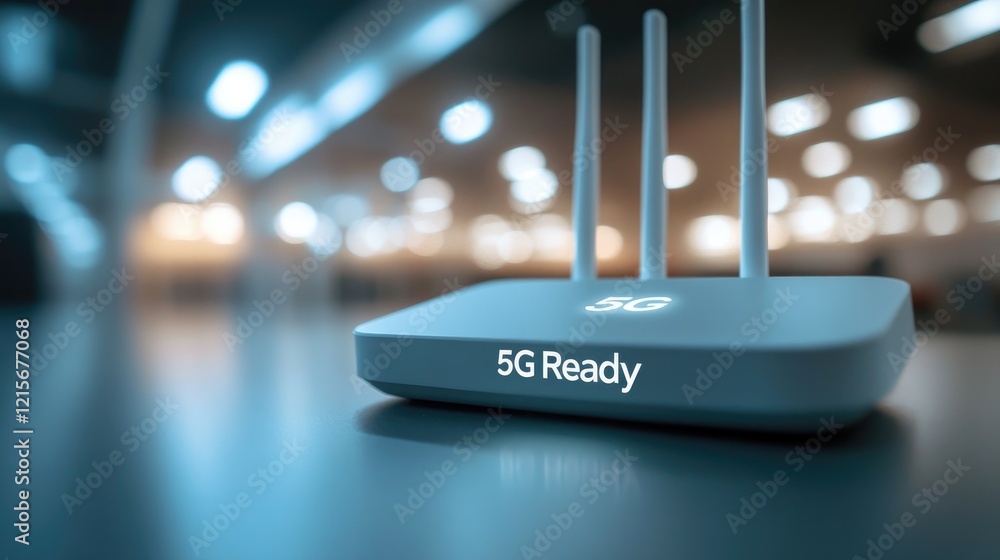 A modern router with G Ready label placed on a clean surface. A modern router with G Ready label placed on a clean surface.