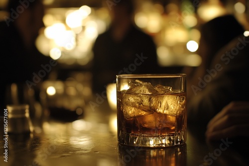 Wallpaper Mural Whiskey glass with ice on bar counter at night. Torontodigital.ca