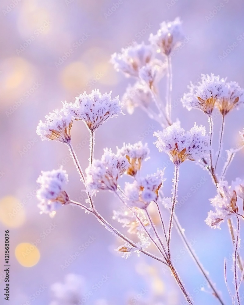Frost-covered wildflowers in soft light. Frost-covered wildflowers in soft light.