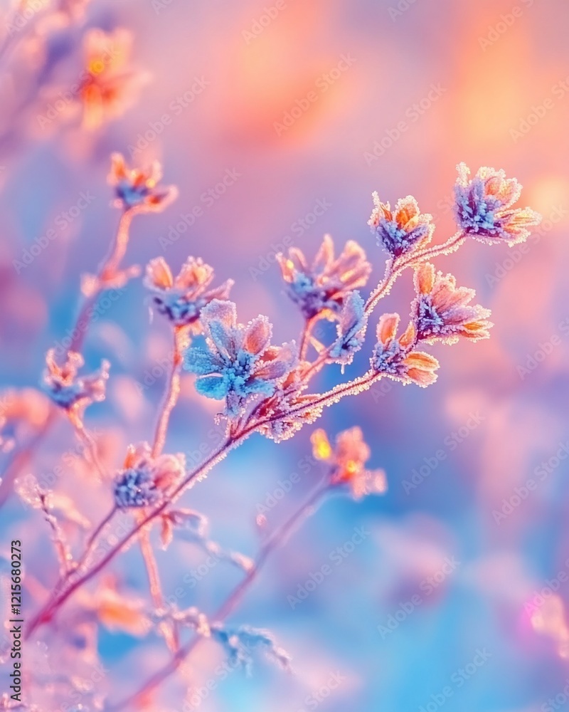 Frost-covered wildflowers at sunrise, pastel colors. (1) Frost-covered wildflowers at sunrise, pastel colors. (1)