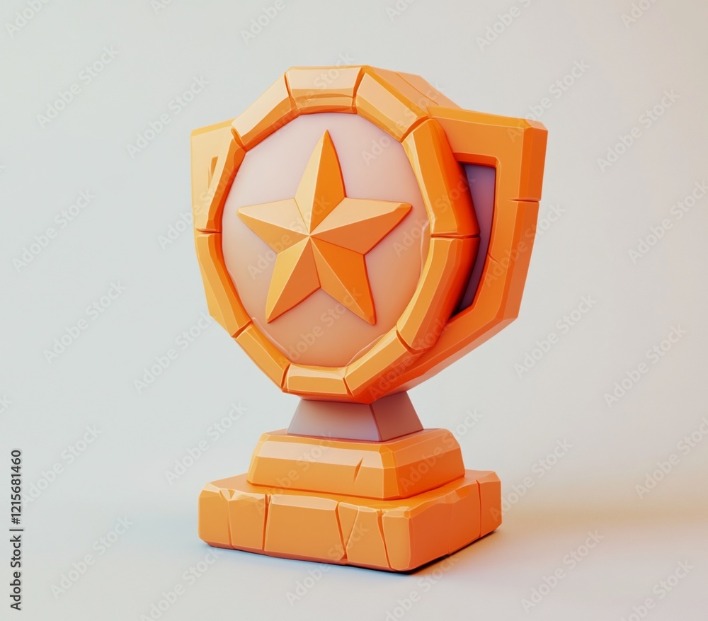 Low-poly 3D render of an orange trophy with a star. Low-poly 3D render of an orange trophy with a star.
