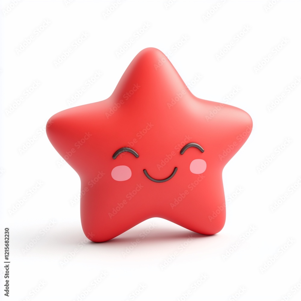 Cute red star emoticon, happy, smiling, 3D render. Cute red star emoticon, happy, smiling, 3D render.