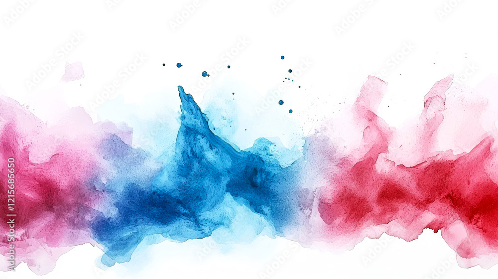 Fototapeta premium Abstract Watercolor Painting: Blue, Red and Pink Hues
