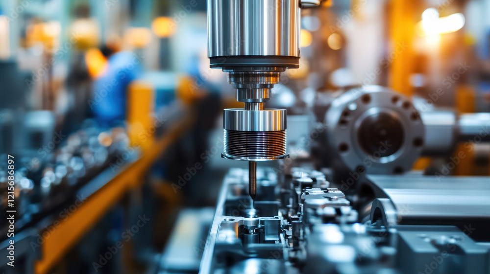 A modern factory with a close-up of an industrial machine or robot arm in action A modern factory with a close-up of an industrial machine or robot arm in action