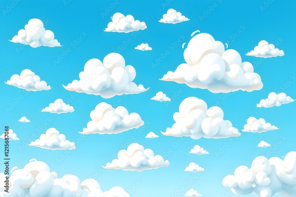 The clouds are shaped into fun shapes, creating a sense of fun and imagination The clouds are shaped into fun shapes, creating a sense of fun and imagination