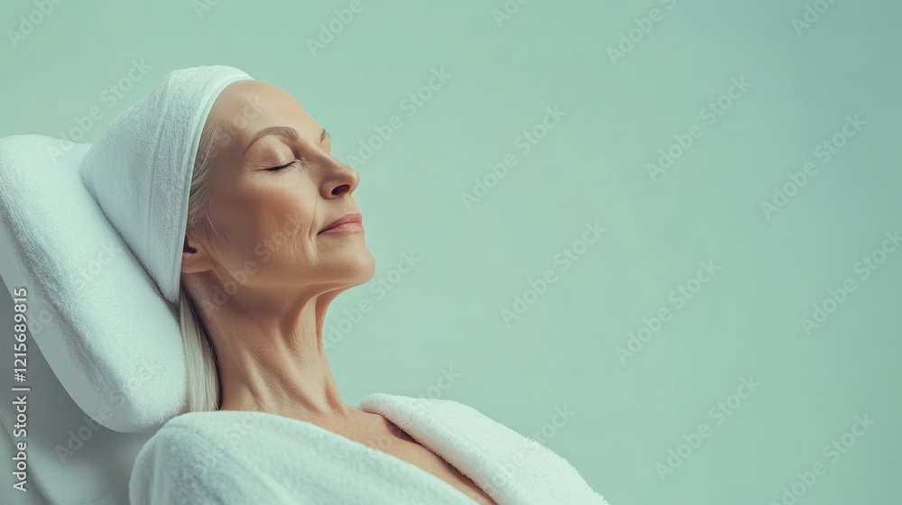 Serene Senior Woman Enjoying Spa Treatment Minimalistic Portrait, Relaxation Concept Serene Senior Woman Enjoying Spa Treatment Minimalistic Portrait, Relaxation Concept