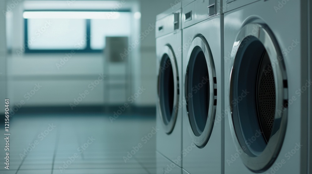 Commercial Laundry Room: Rows of Washers in a Clean Facility Commercial Laundry Room: Rows of Washers in a Clean Facility
