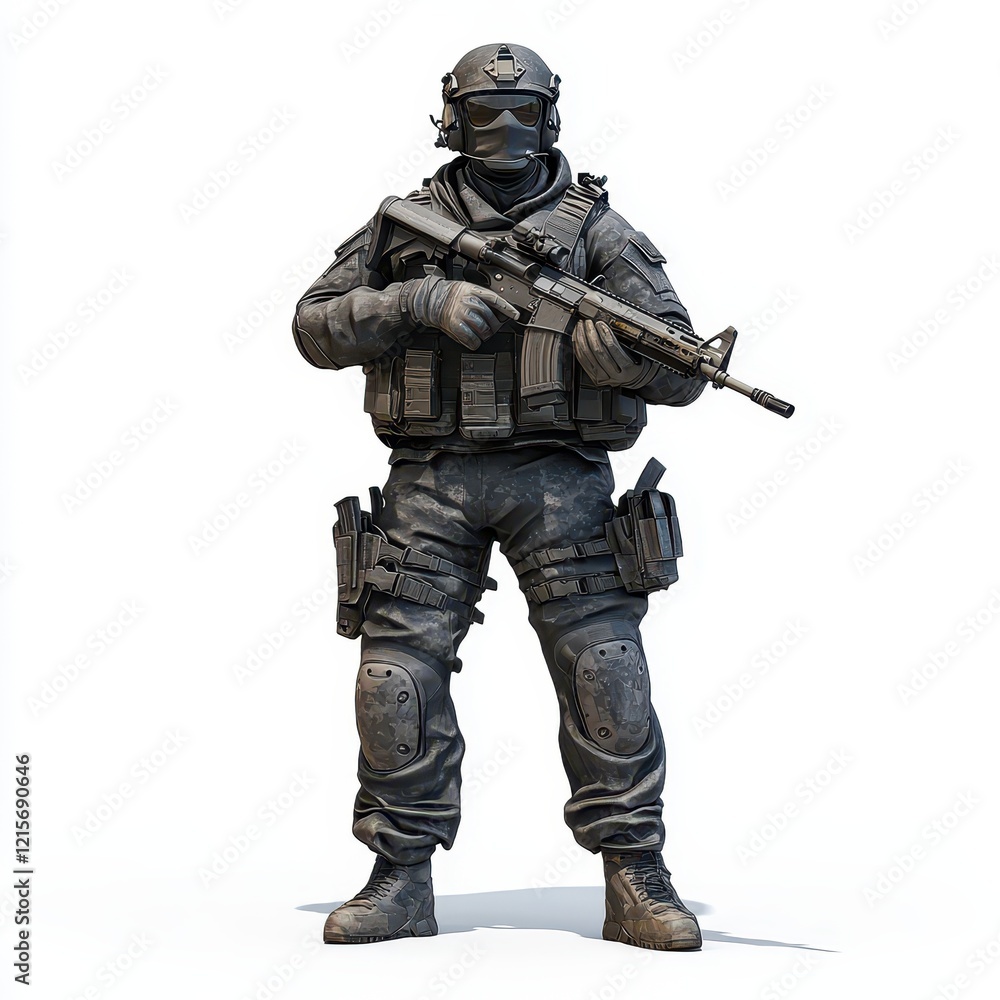Tactical Special Forces Operative in Gear with Firearm Ready Tactical Special Forces Operative in Gear with Firearm Ready
