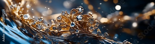Close-up of a Diamond-Encrusted Golden Crown in Water