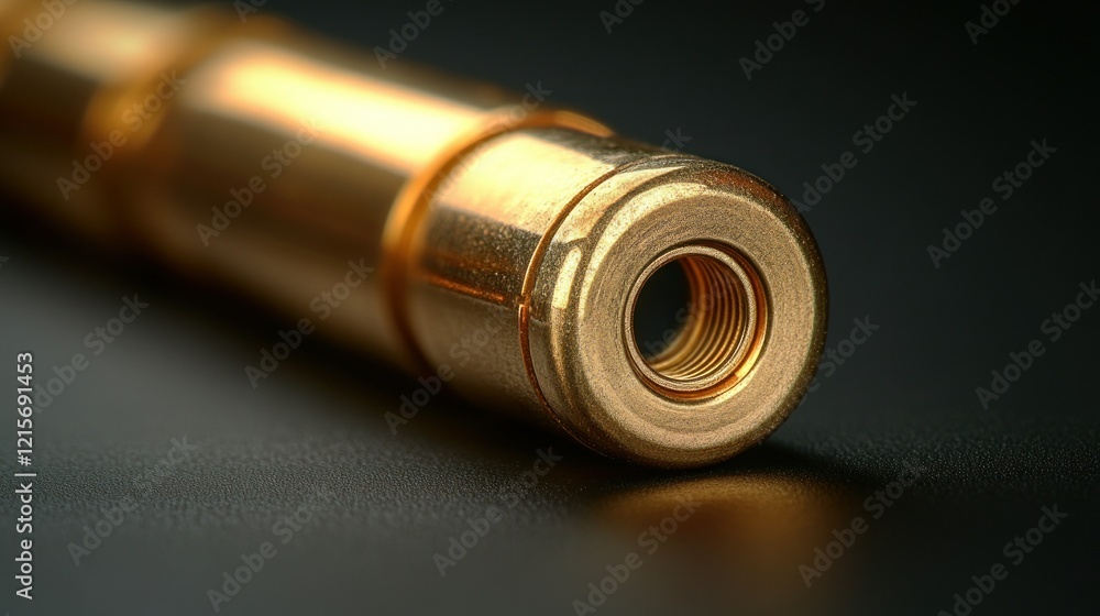 Gold metal connector, close-up, dark background, industrial detail, product shot Gold metal connector, close-up, dark background, industrial detail, product shot