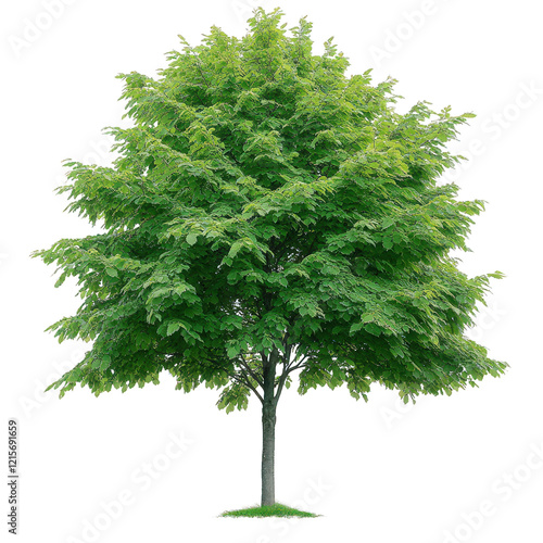 lush. green tree with a full canopy. showcasing vibrant leaves and a sturdy trunk the tree is depicted against a white background. emphasizing its natural beauty and form this representation highlight